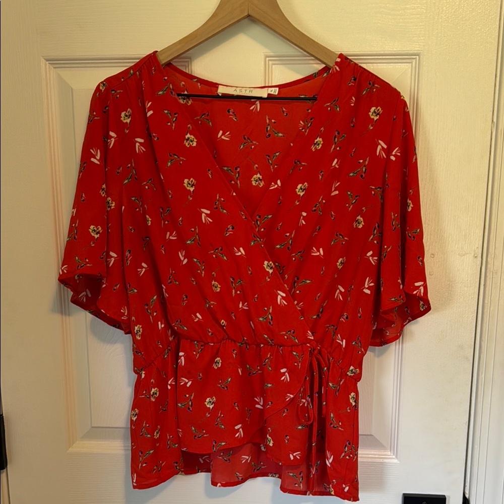ASTR Floral Red Wrap Top